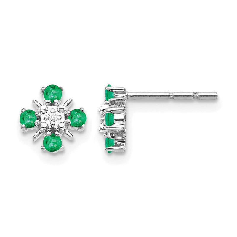 14K Weißgold Ohrstecker mit 0,01 ct. Laborgezüchtetem Diamant VS/SI+ G+ und Synthetischem Smaragd