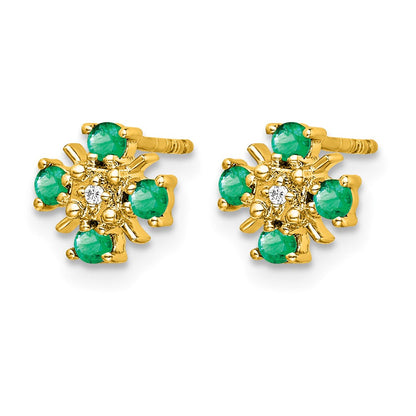 14K Gelbgold Smaragd- und Echt-Diamant-Ohrstecker