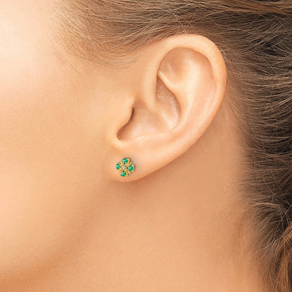 14K Gelbgold Smaragd- und Echt-Diamant-Ohrstecker