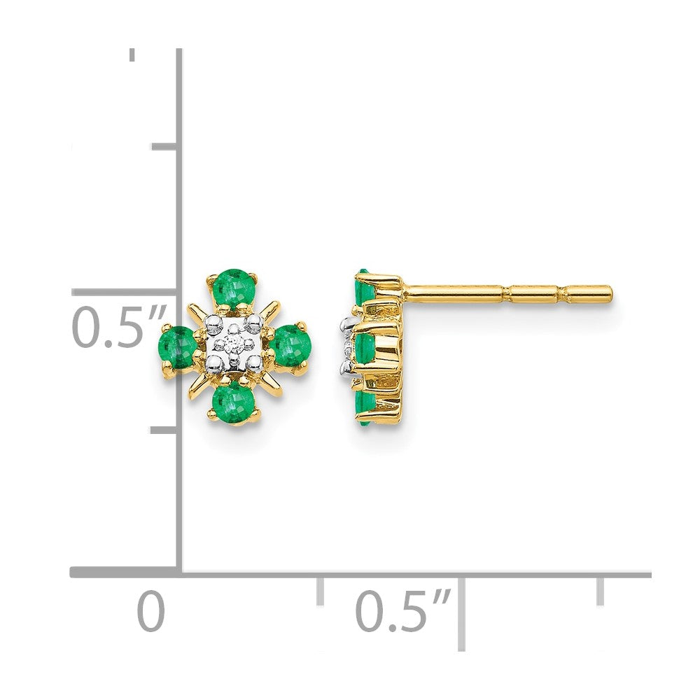 14K Gelbgold Smaragd- und Echt-Diamant-Ohrstecker