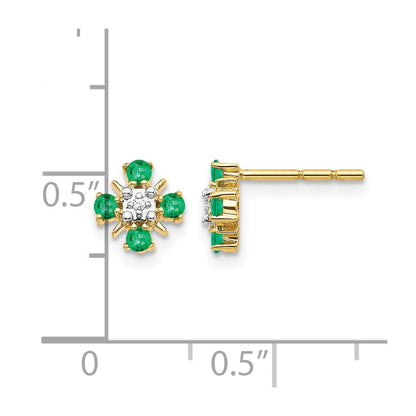14K Gelbgold Smaragd- und Echt-Diamant-Ohrstecker