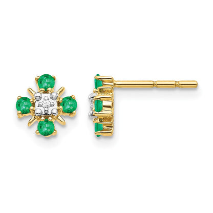 14K Gelbgold Smaragd- und Echt-Diamant-Ohrstecker