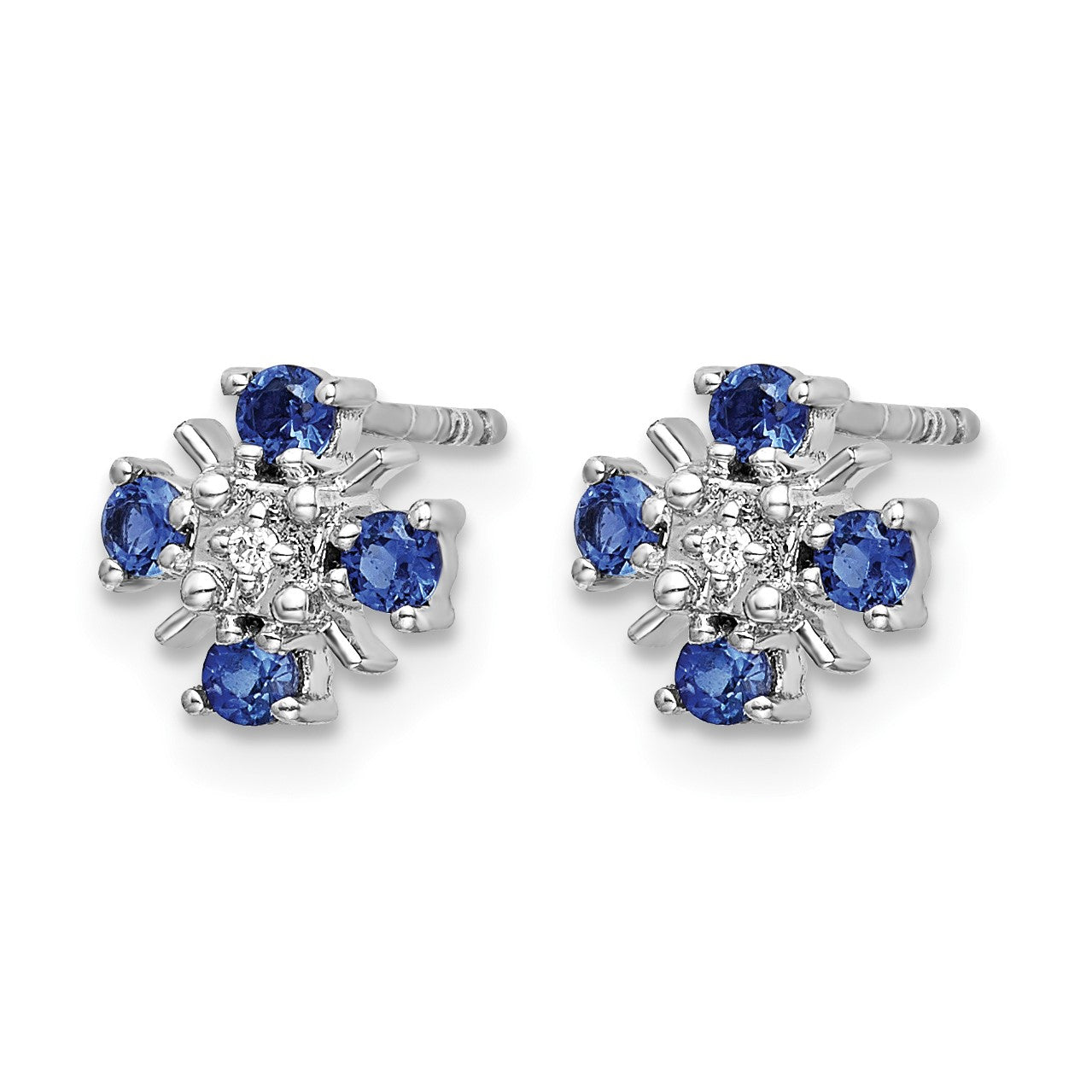14K Weißgold Ohrstecker mit blauem Saphir und echten Diamanten