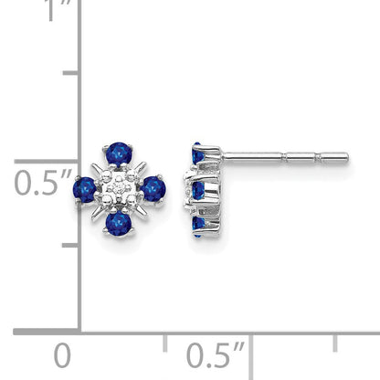14K Weißgold Ohrstecker mit blauem Saphir und echten Diamanten