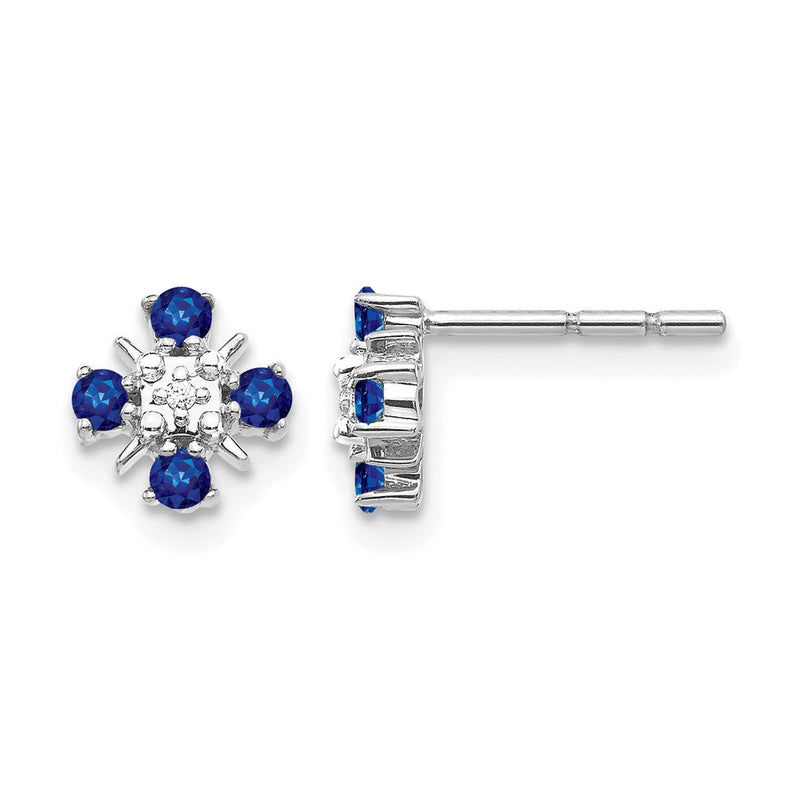14K Weißgold Ohrstecker mit 0,01 ct. laborgezüchtetem Diamant VS/SI+ G+ und synthetischem Saphir
