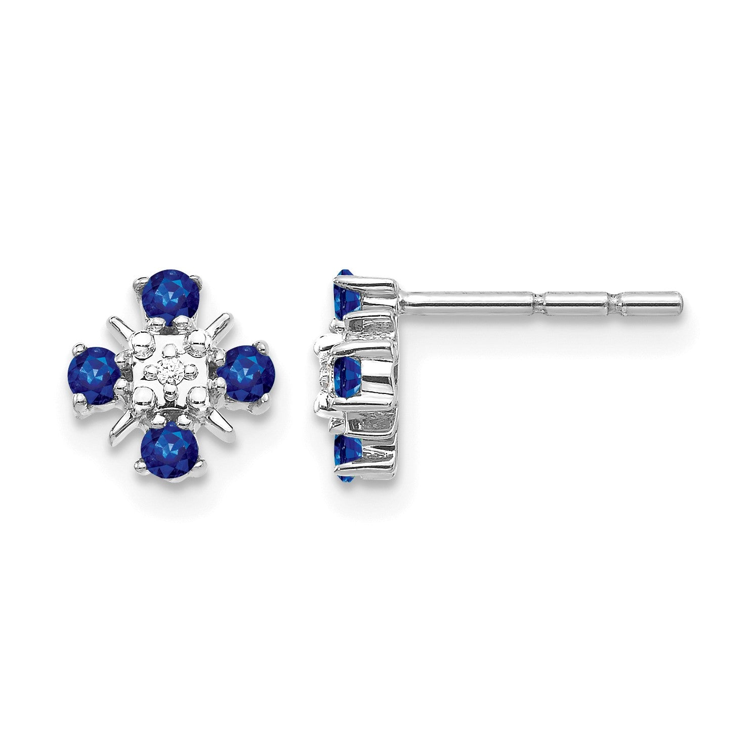14K Weißgold Ohrstecker mit blauem Saphir und echten Diamanten