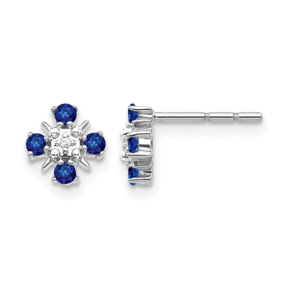 14K Weißgold Ohrstecker mit blauem Saphir und echten Diamanten
