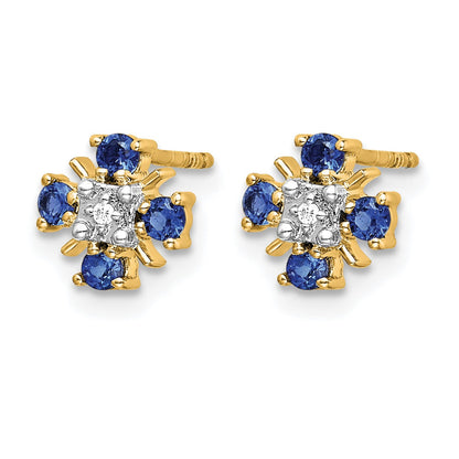 14K Gelbgold Ohrstecker mit blauem Saphir und echten Diamanten