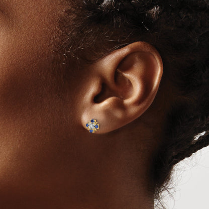 14K Gelbgold Ohrstecker mit blauem Saphir und echten Diamanten