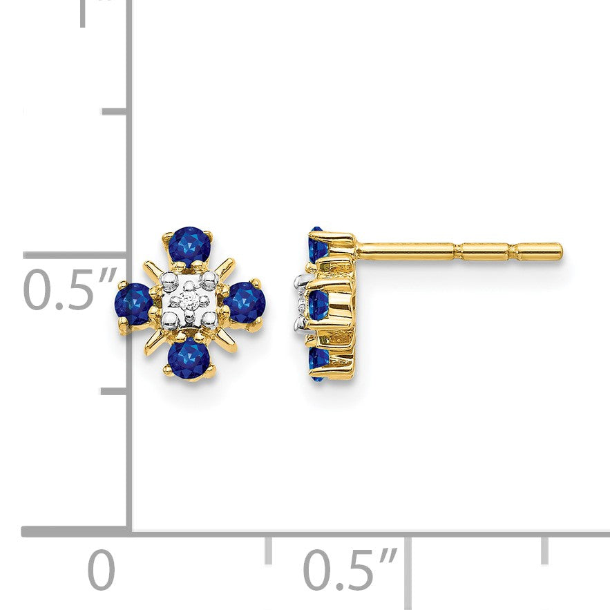 14K Gelbgold Ohrstecker mit blauem Saphir und echten Diamanten