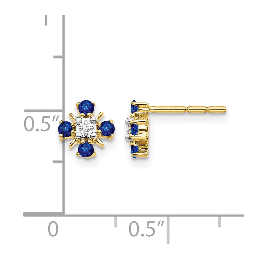 14K Gelbgold Ohrstecker mit blauem Saphir und echten Diamanten