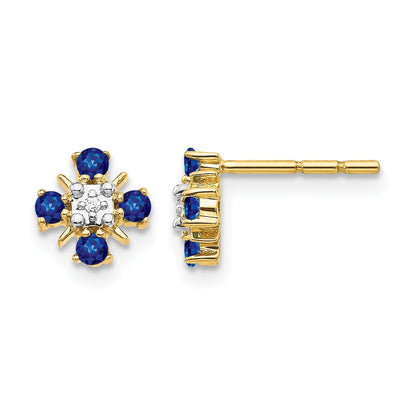 14K Gelbgold Ohrstecker mit blauem Saphir und echten Diamanten