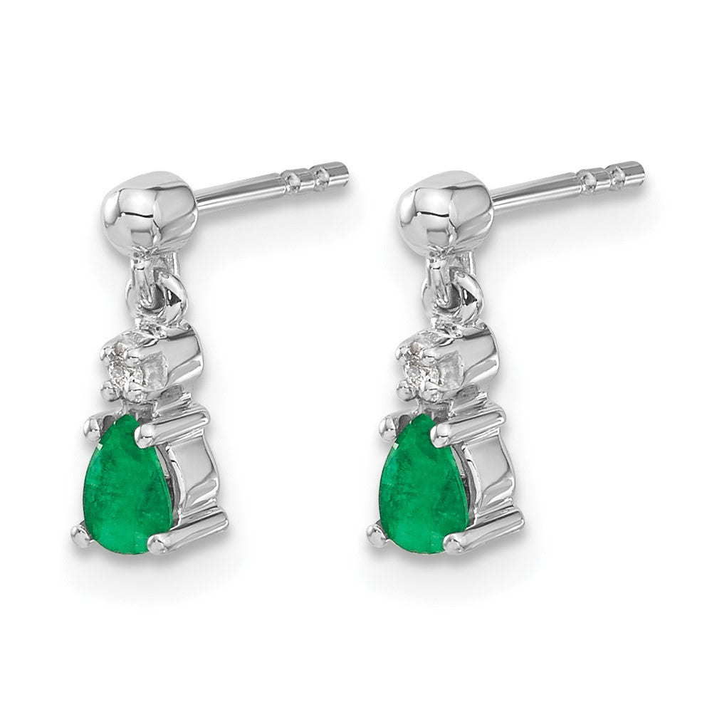 14K Weißgold Ohrhänger mit Smaragd und echten Diamanten, mit Stecker