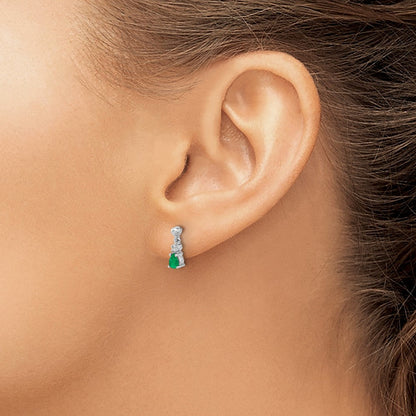 14K Weißgold Ohrhänger mit Smaragd und echten Diamanten, mit Stecker