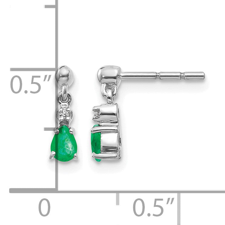 14K Weißgold Ohrhänger mit Smaragd und echten Diamanten, mit Stecker