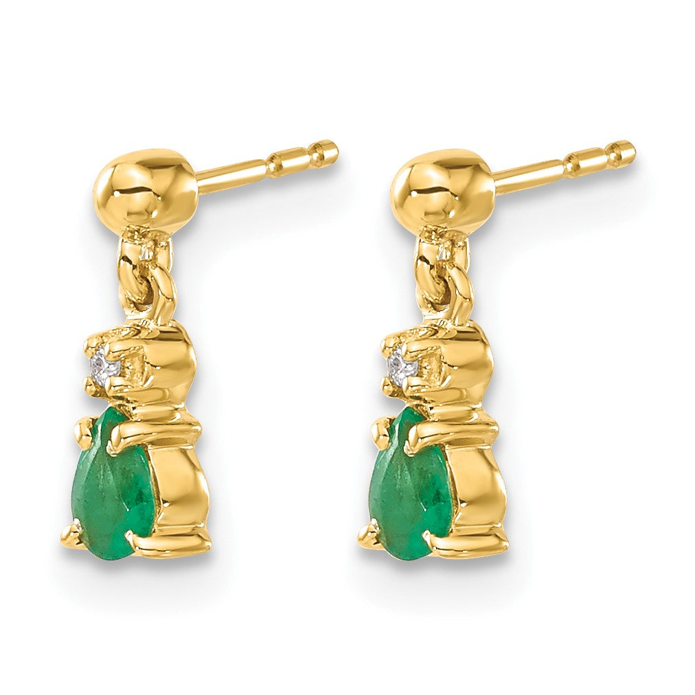 14K Gelbgold Ohrhänger mit Smaragd und echten Diamanten