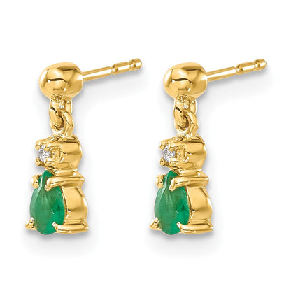 14K Gelbgold Ohrhänger mit Smaragd und echten Diamanten