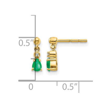 14K Gelbgold Ohrhänger mit Smaragd und echten Diamanten