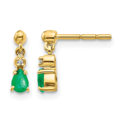 14K Gelbgold Ohrhänger mit Smaragd und echten Diamanten