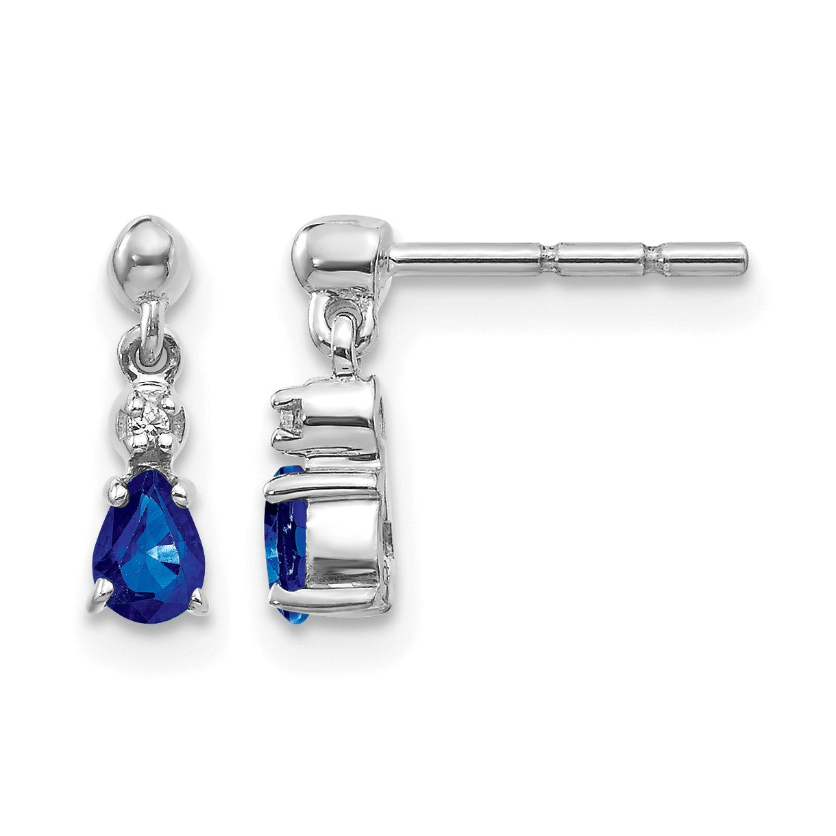 Ohrhänger mit Stecker aus 14K Weißgold mit Blausaphir und echten Diamanten