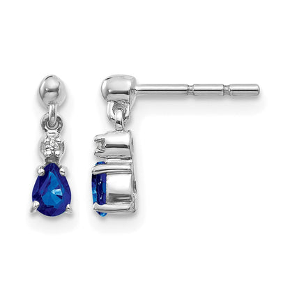 Ohrhänger mit Stecker aus 14K Weißgold mit Blausaphir und echten Diamanten