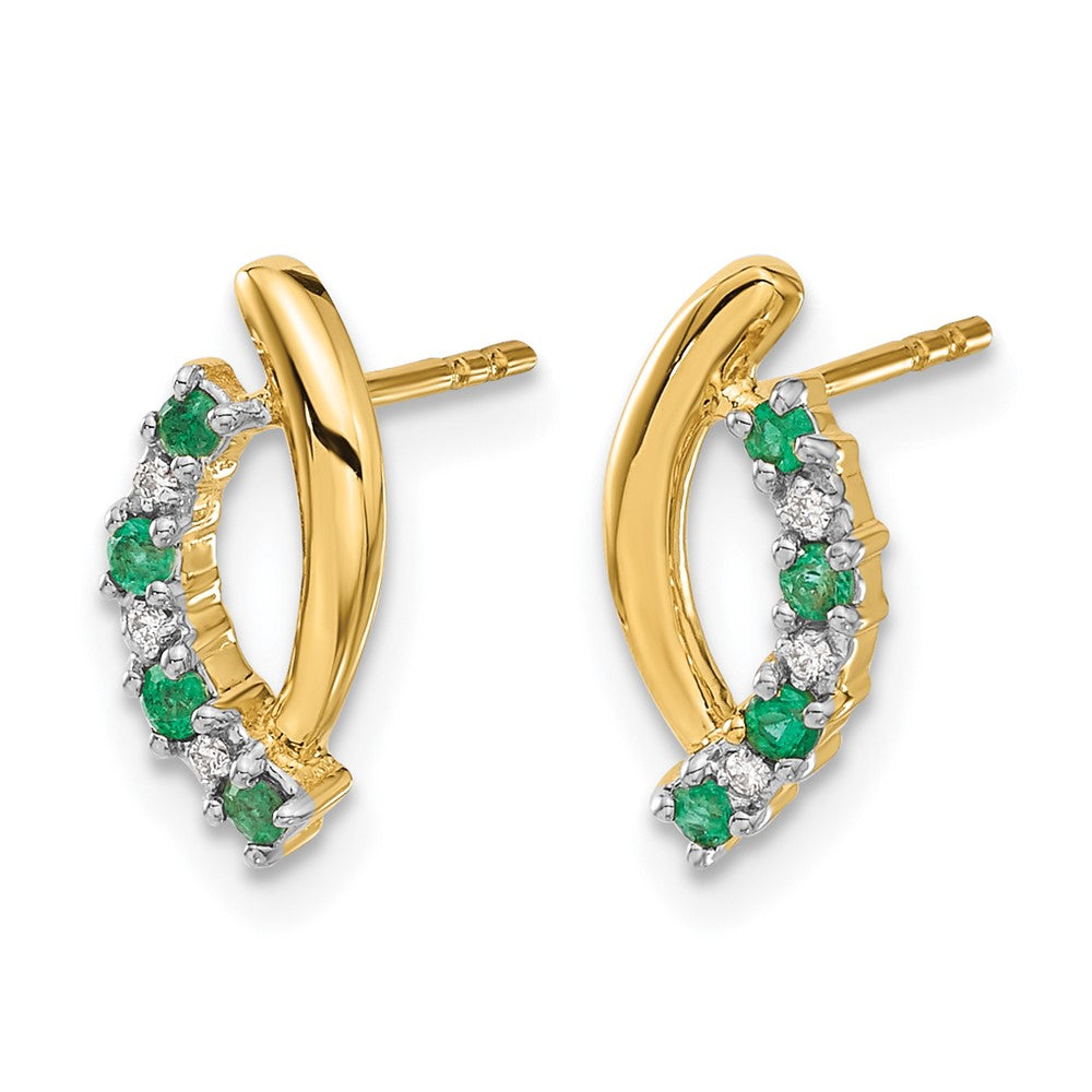 14K Gelbgold Ohrstecker mit echten Diamanten und Smaragden