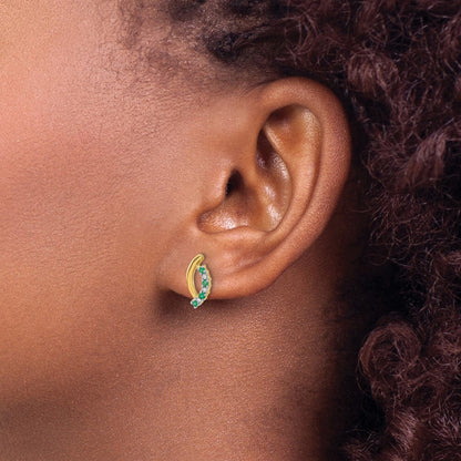 14K Gelbgold Ohrstecker mit echten Diamanten und Smaragden