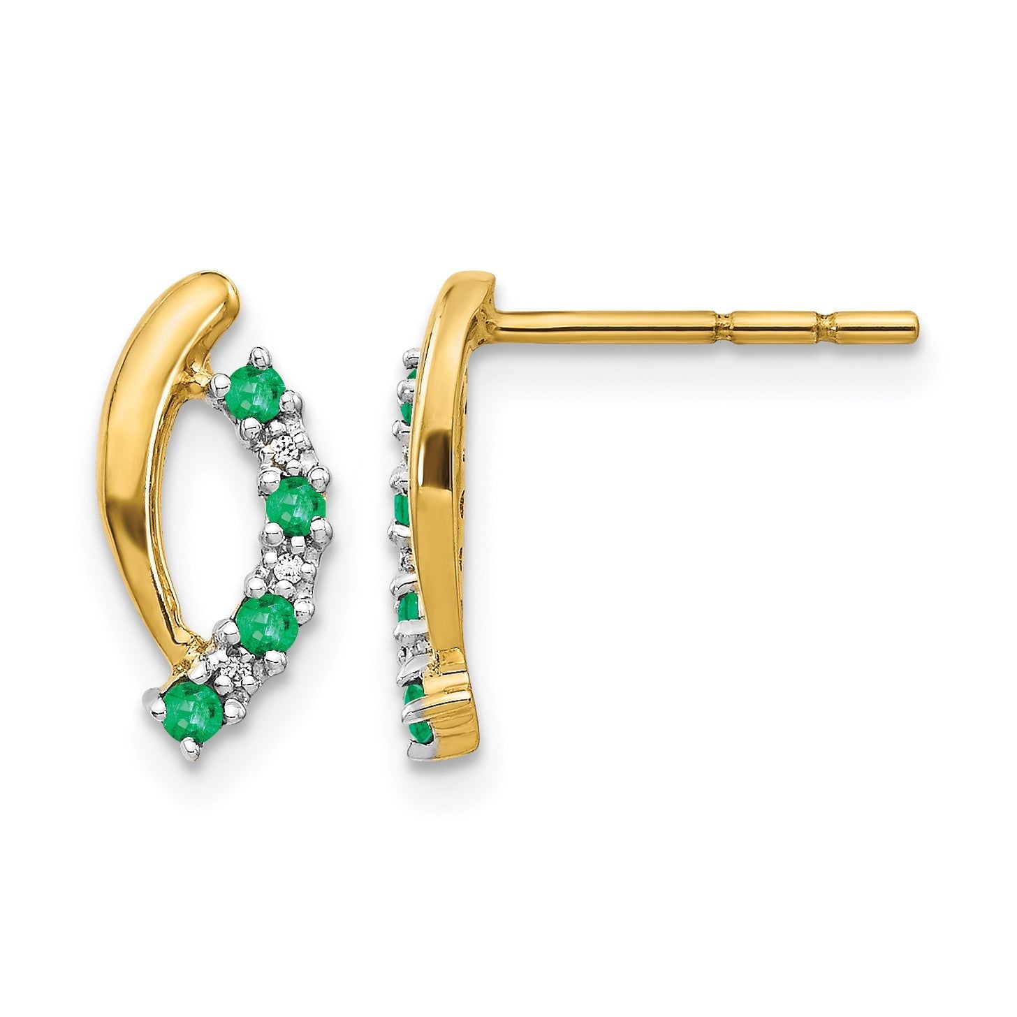 14K Gelbgold Ohrstecker mit echten Diamanten und Smaragden