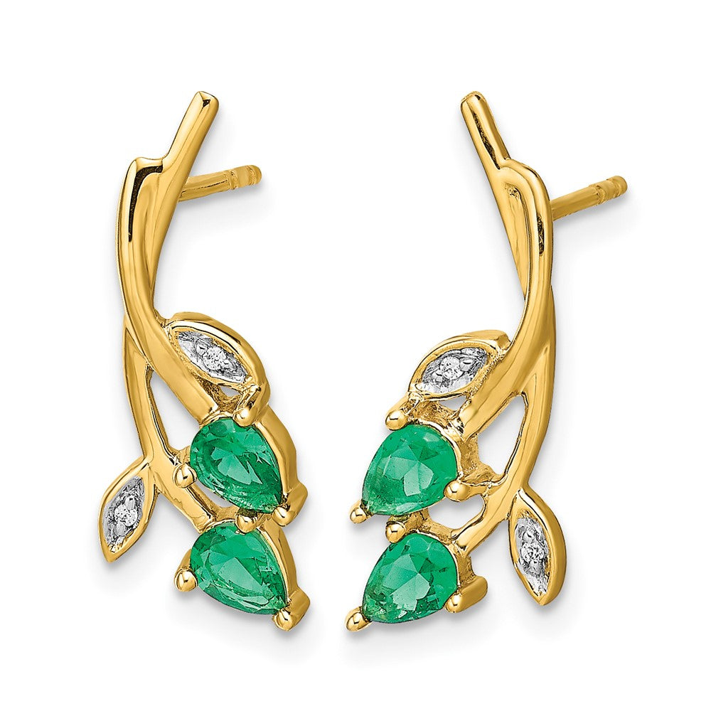 10K Gelbgold Diamant und Tropfen Smaragd Blumen Ohrstecker