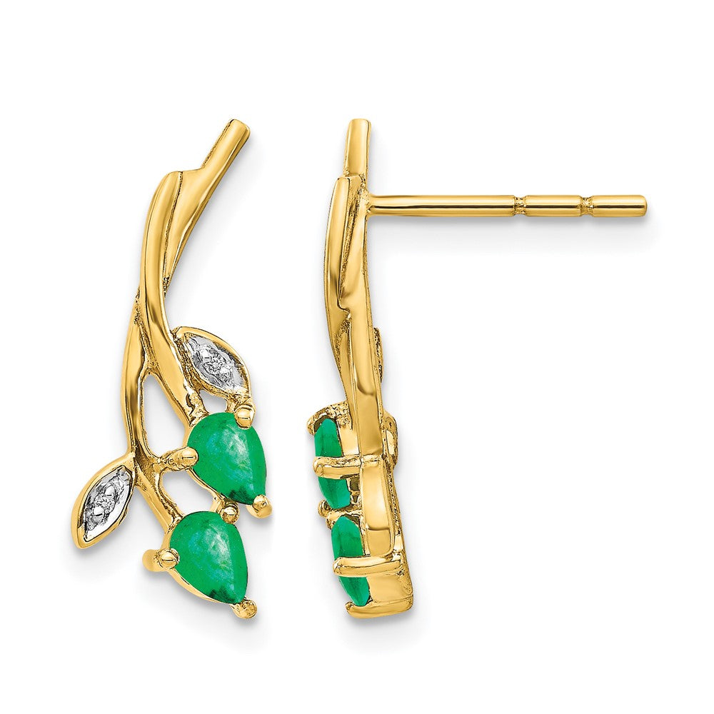10K Gelbgold Diamant und Tropfen Smaragd Blumen Ohrstecker