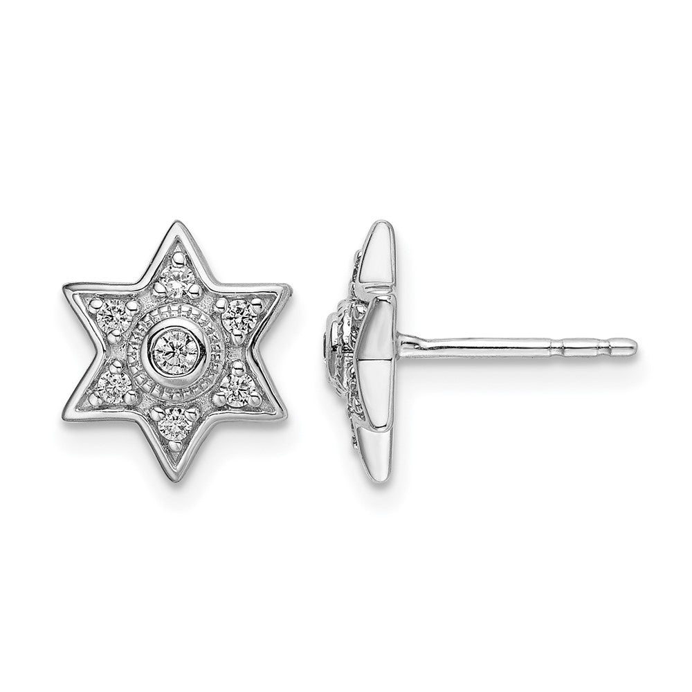 14K Weißgold Ohrstecker mit echten Diamanten in Sechszackiger-Stern-Form