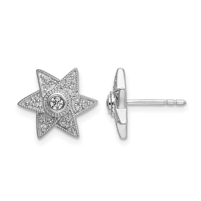 14K Weißgold Ohrstecker mit echtem Diamant, sechszackiger Stern