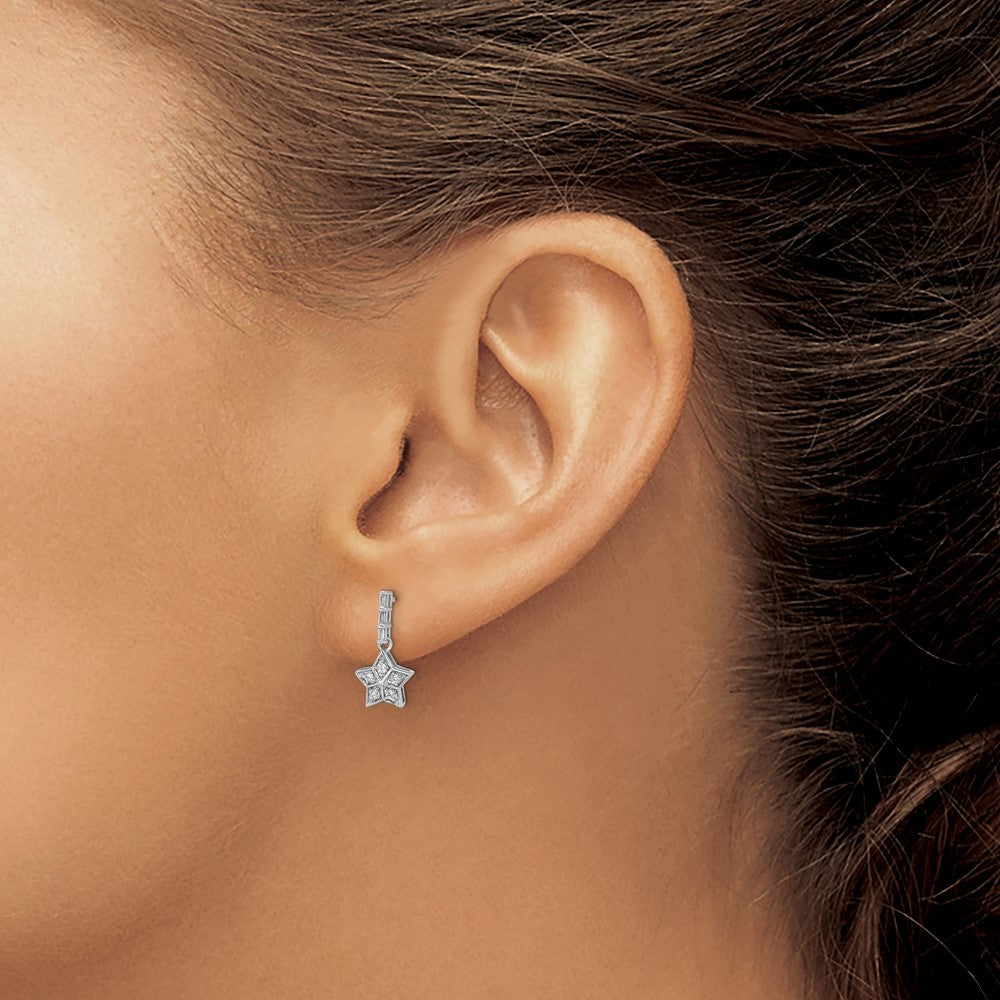 14K Weißgold Diamant-Stern-Ohrhänger, echte Diamanten