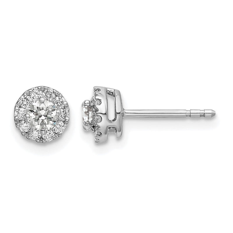 14K Weißgold Ohrstecker mit Halo-Fassung, 0,5 ct. Labordiamanten im Rundschliff, VS/SI+ G+
