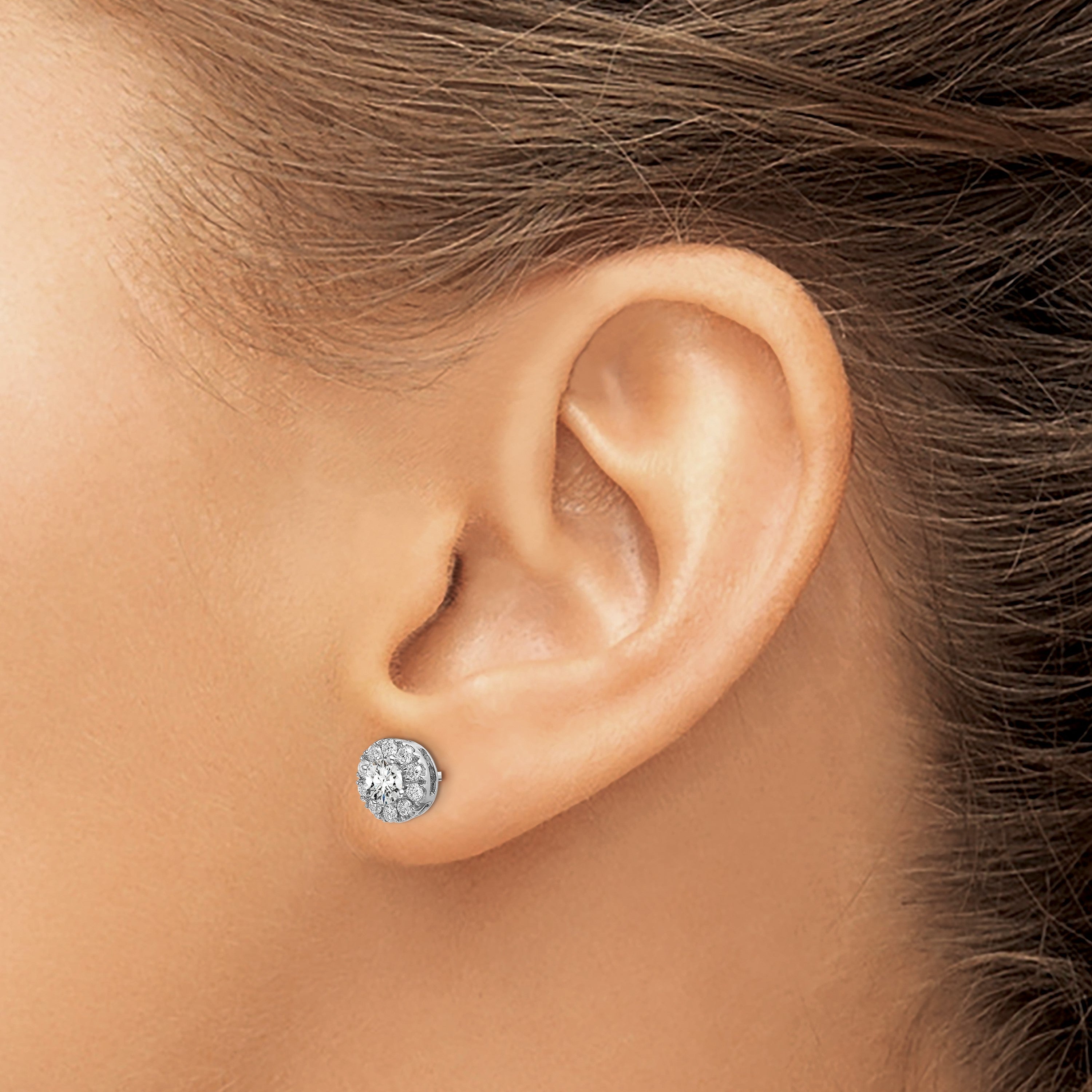 14K Weißgold Ohrstecker mit 1 ct. im Labor gezüchteten Diamanten, rundem Halo, VS/SI+ G+