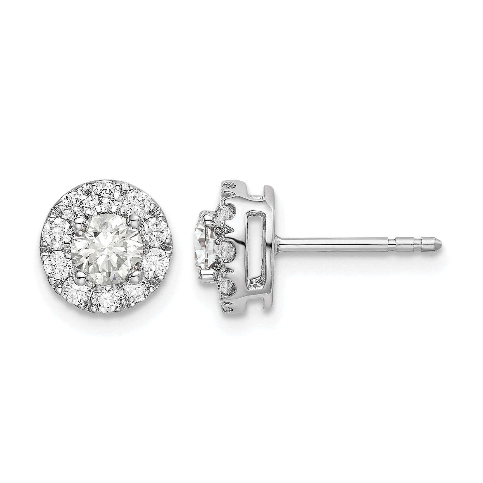 14K Weißgold Ohrstecker mit 1 ct. im Labor gezüchteten Diamanten, rundem Halo, VS/SI+ G+