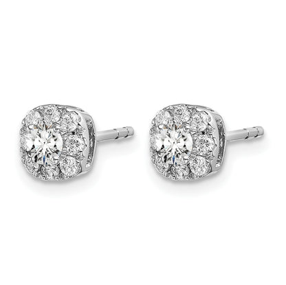 14K Weissgold Ohrstecker mit 0,5 ct. Labor-Diamanten im Kissenschliff, Halo-Fassung, VS/SI+ G+