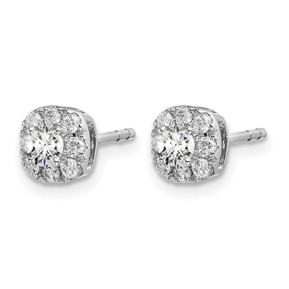 14K Weissgold Ohrstecker mit 0,5 ct. Labor-Diamanten im Kissenschliff, Halo-Fassung, VS/SI+ G+