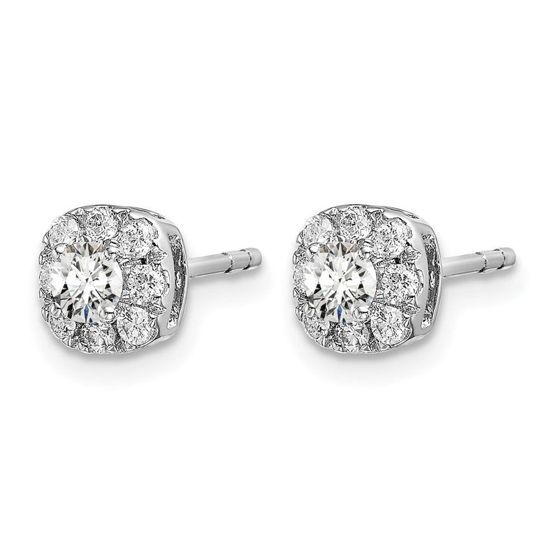 14K Weissgold Ohrstecker mit 0,5 ct. Labor-Diamanten im Kissenschliff, Halo-Fassung, VS/SI+ G+