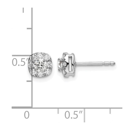 14K Weissgold Ohrstecker mit 0,5 ct. Labor-Diamanten im Kissenschliff, Halo-Fassung, VS/SI+ G+