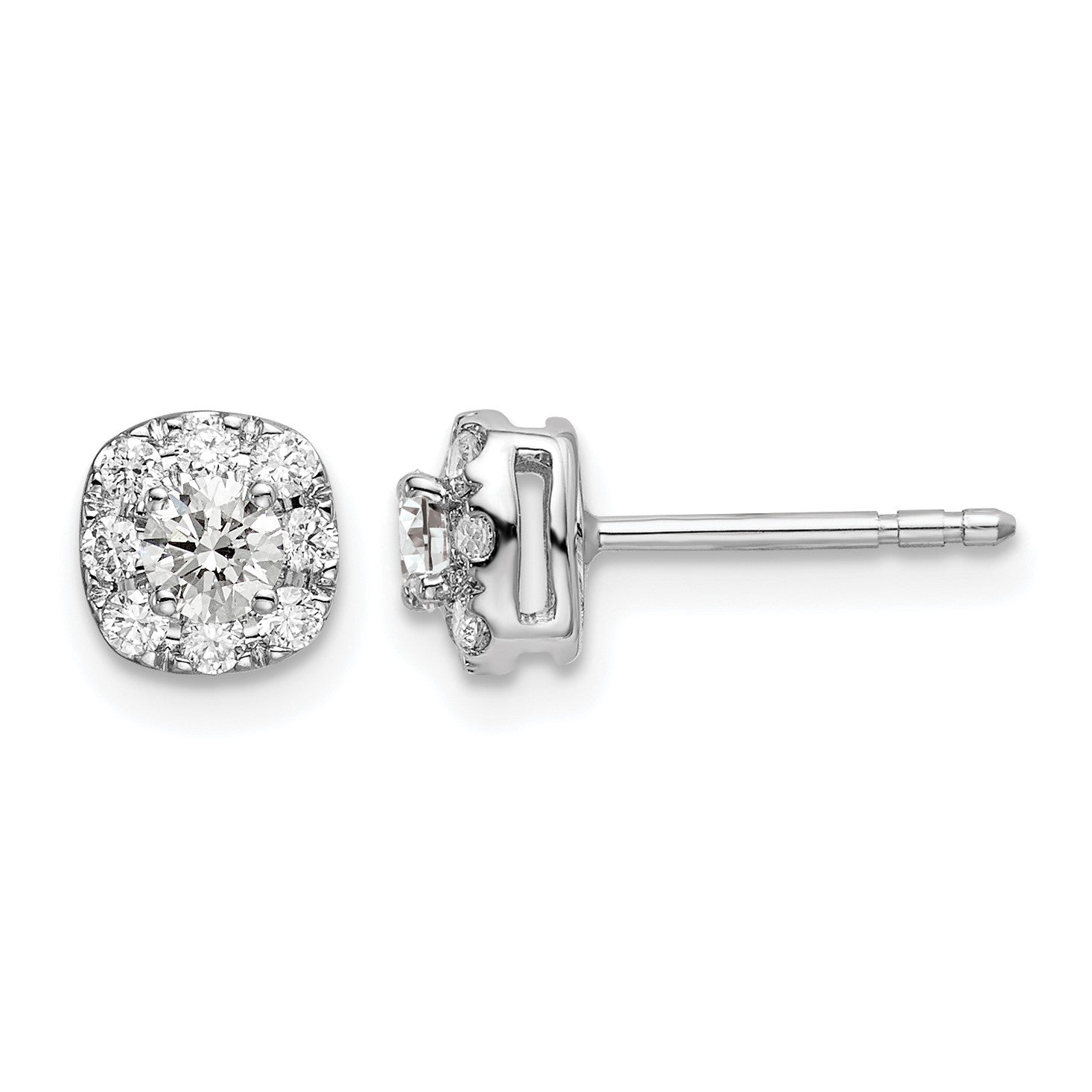 14K Weissgold Ohrstecker mit 0,5 ct. Labor-Diamanten im Kissenschliff, Halo-Fassung, VS/SI+ G+
