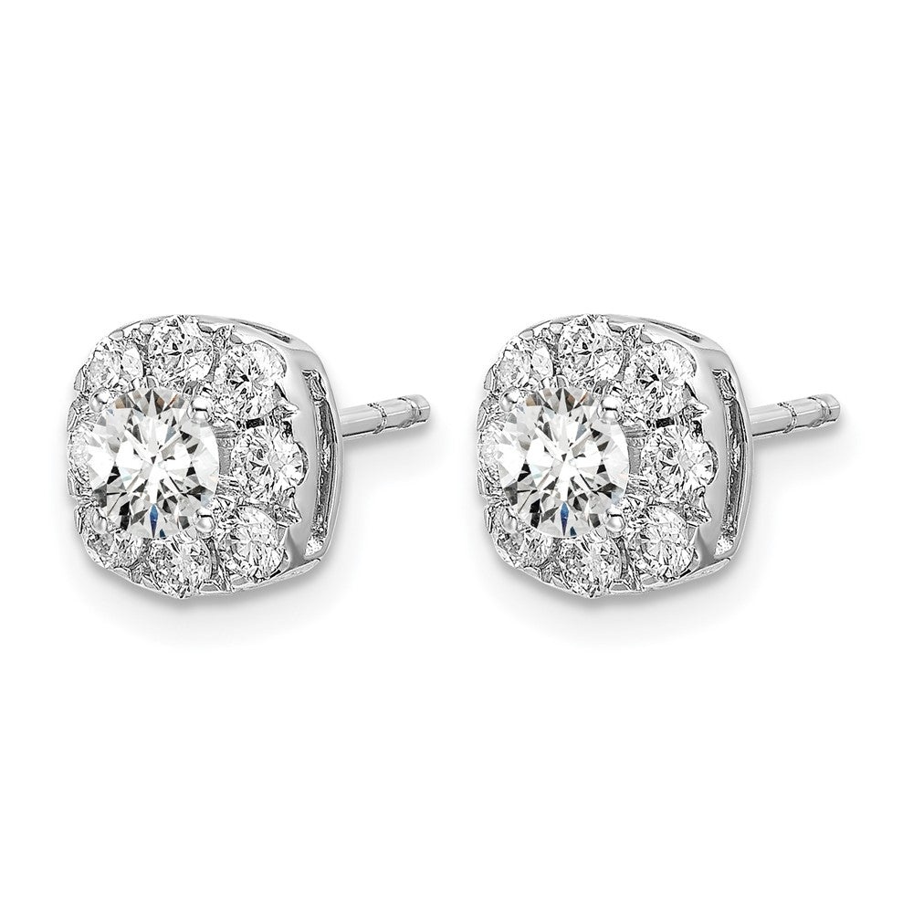 14K Weißgold Ohrstecker mit 1 ct. laborgezüchtetem Diamant, Kissenschliff, Halo-Fassung, VS/SI+ G+