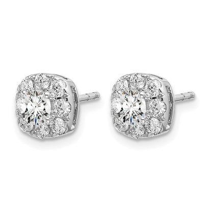 14K Weißgold Ohrstecker mit 1 ct. laborgezüchtetem Diamant, Kissenschliff, Halo-Fassung, VS/SI+ G+