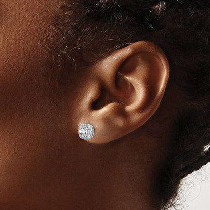 14K Weißgold Ohrstecker mit 1 ct. laborgezüchtetem Diamant, Kissenschliff, Halo-Fassung, VS/SI+ G+