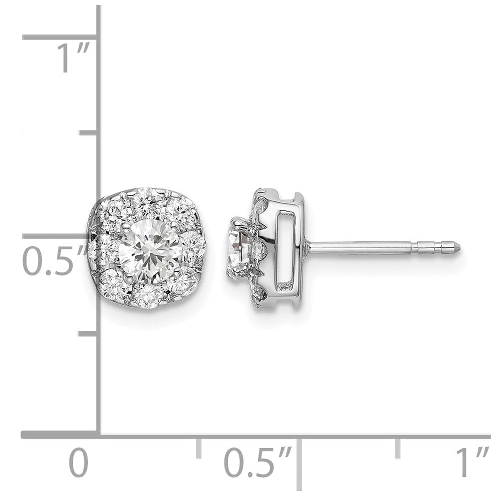 14K Weißgold Ohrstecker mit 1 ct. laborgezüchtetem Diamant, Kissenschliff, Halo-Fassung, VS/SI+ G+