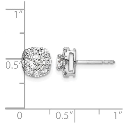 14K Weißgold Ohrstecker mit 1 ct. laborgezüchtetem Diamant, Kissenschliff, Halo-Fassung, VS/SI+ G+