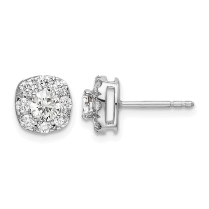 14K Weißgold Ohrstecker mit 1 ct. laborgezüchtetem Diamant, Kissenschliff, Halo-Fassung, VS/SI+ G+