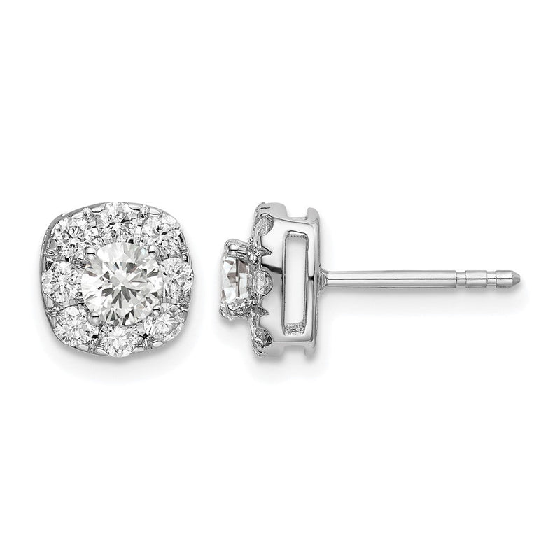 14K Weißgold Ohrstecker mit 1 ct. laborgezüchtetem Diamant, Kissenschliff, Halo-Fassung, VS/SI+ G+