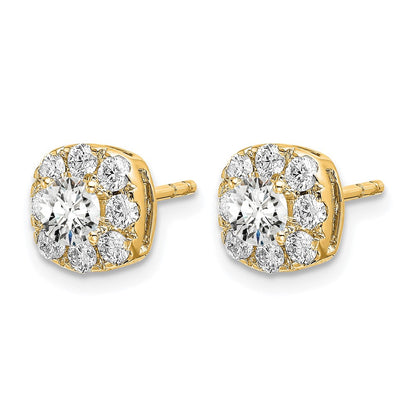 14K Gelbgold Ohrstecker mit 1 ct. Labordiamant im Kissenschliff, Halo-Fassung, komplett, VS/SI+ G+