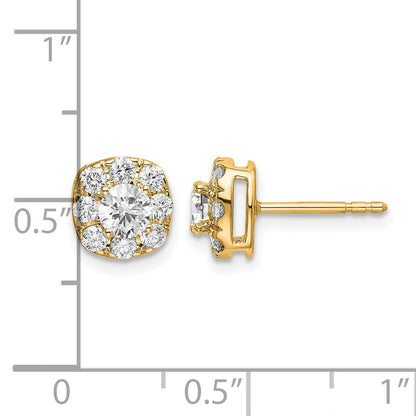 14K Gelbgold Ohrstecker mit 1 ct. Labordiamant im Kissenschliff, Halo-Fassung, komplett, VS/SI+ G+